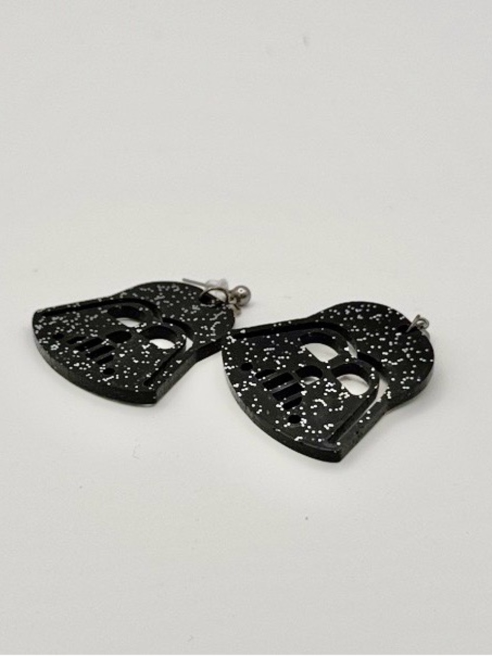 Black Glitter Darth Vader Style Drop Earrings - Picture 5 of 9